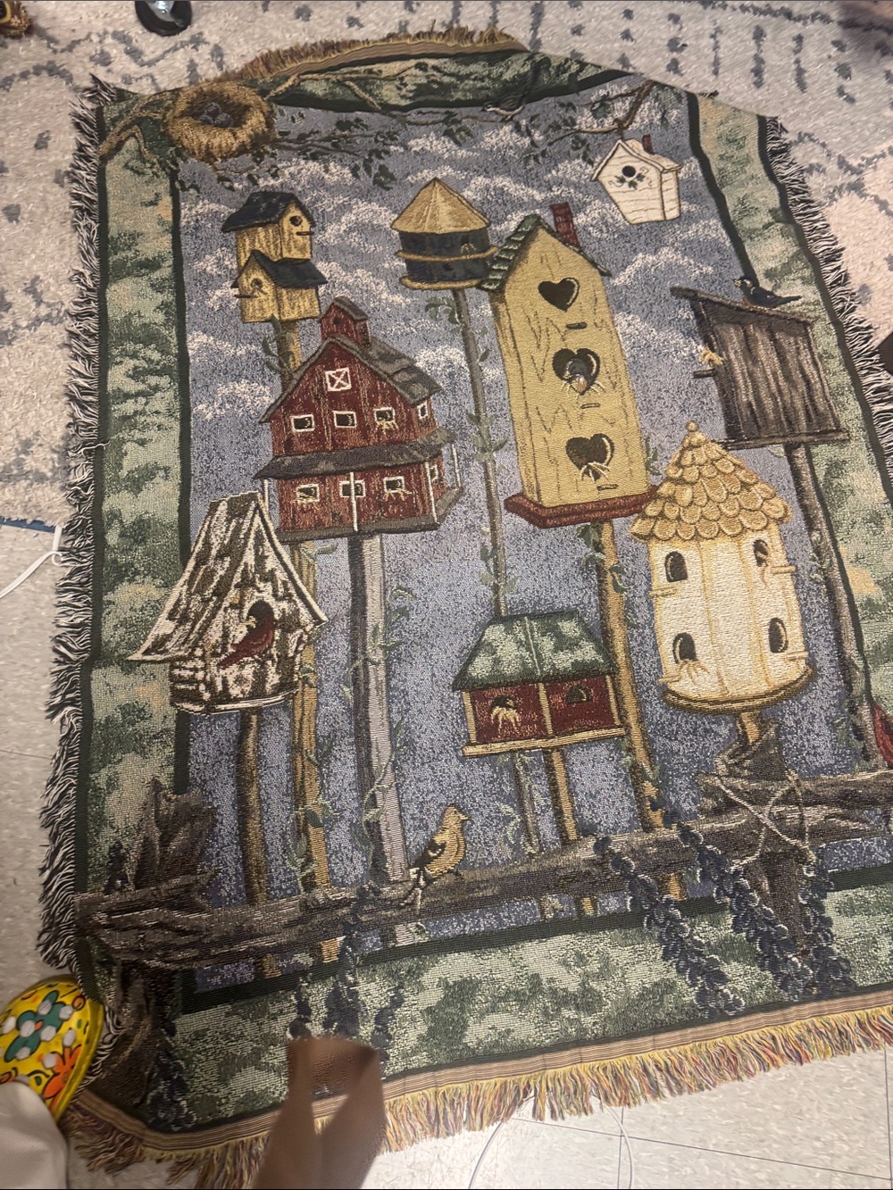 bird houses tapestry blanket